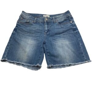 Seven7 Womens Medium Wash Denim Bermuda Shorts Frayed Hem Size 8